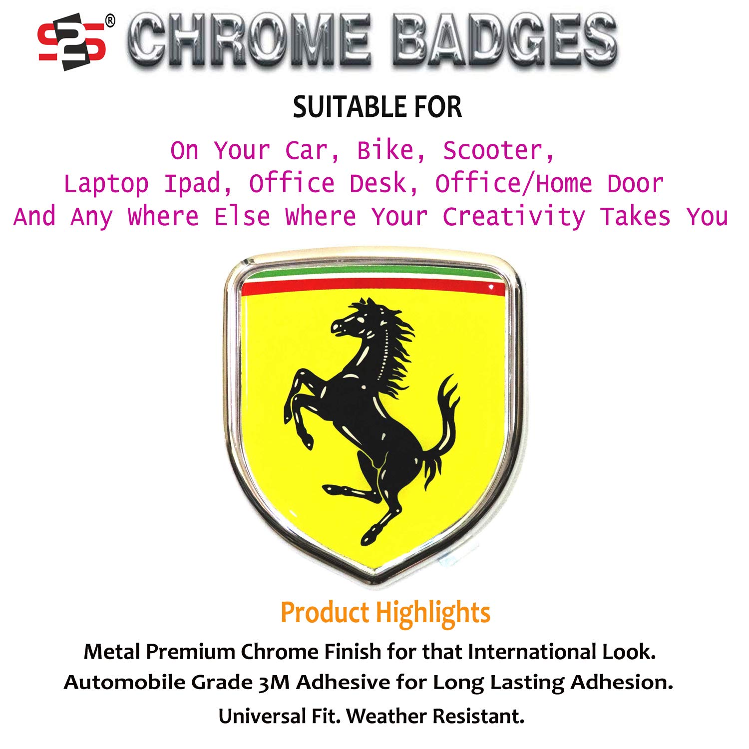 S2S FERRARI Stylish 3D Metal Chrome Sticker Emblem Badge Logo For Cars & Bikes-Stumbit Bikes and Cars
